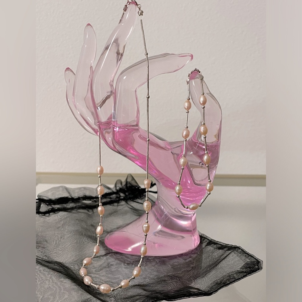 Designer Natural Pink Pearl , Set SOLID Sterling SILVER 925.
(Made Chile )🩷🩶